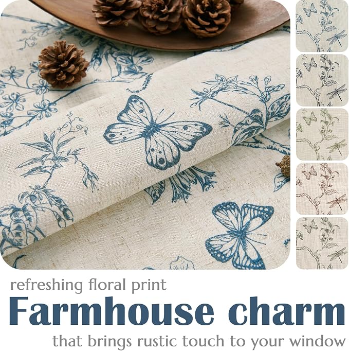Black Floral Linen Lined Curtains Rod Pocket 50W X 96L 2 Panels | Charlotte - Image 5