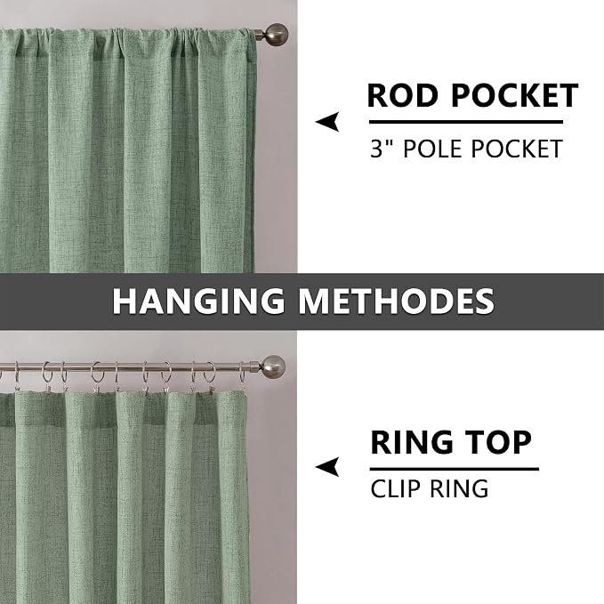 Tollpiz Short Linen Curtains Living Room Rod Pocket Semi Sheer Curtain Burlap - Image 5