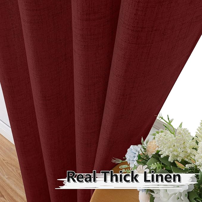 Tollpiz Linen Curtains Living Room Rod Pocket Semi Sheer Curtain Burlap Light - Image 3