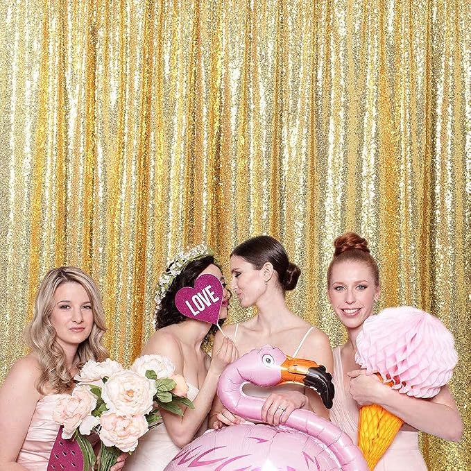 Poise3EHome Gold Sequin Backdrop Curtain, 10Ft x 10Ft Golden Glitter - Image 3