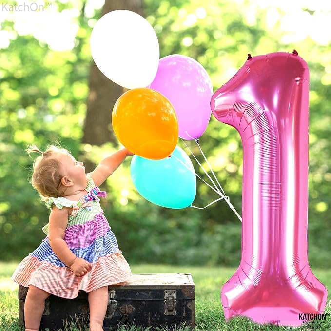 KatchOn Number 1 Balloon, Hot Pink Foil Mylar - Image 4