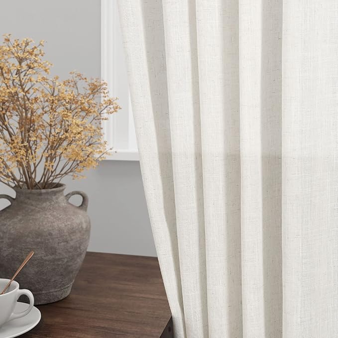 Cream Cafe Curtains 54 Inch Length Set 2 Panel Back Tab Pocket Semi Sheer Short - Image 2