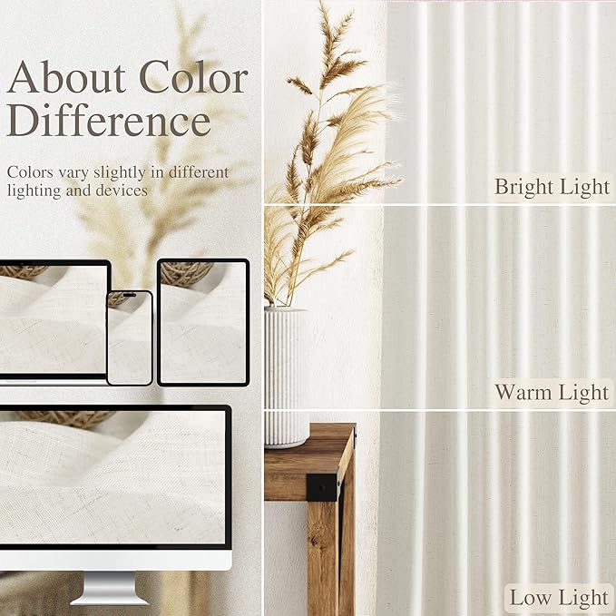 Cream Linen Curtains Back Tab Sheer Curtains 90 Inches Long - Image 4