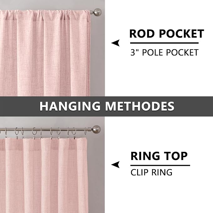Tollpiz Linen Curtains Living Room Rod Pocket Semi Sheer Curtain Burlap Light - Image 5