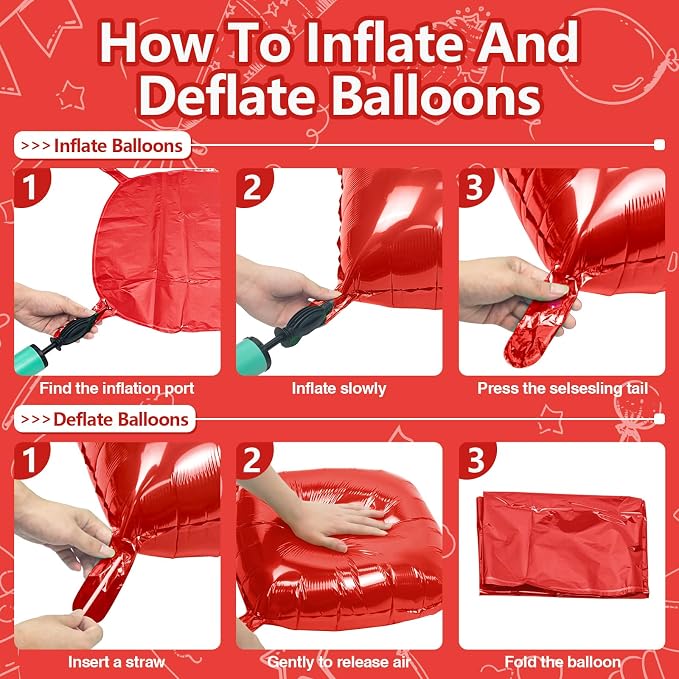NISOCY 25PCS Metallic Red Square Foil Balloons Wall Backdrop | Double Sided Red - Image 3