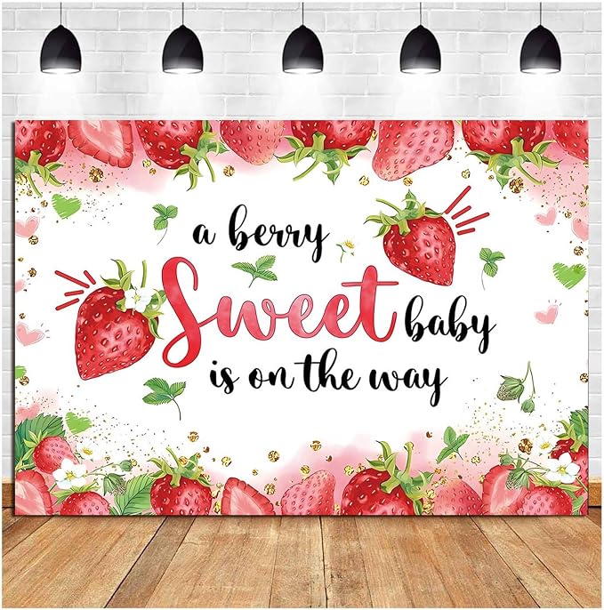 10x8 ft Strawberry Baby Shower Photo Banner Strawberry Girl Baby Shower Newborn - Image 2