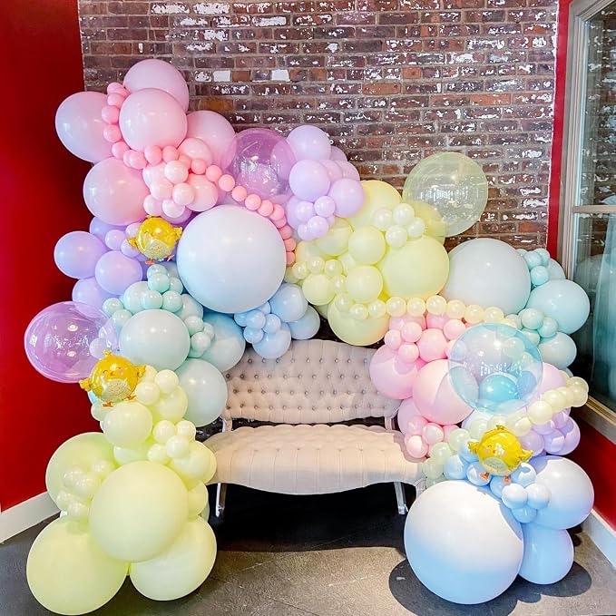 Pastel Balloons, 12 Inch Rainbow Macaron Pink Blue Purple Green Yellow Colorful - Image 6