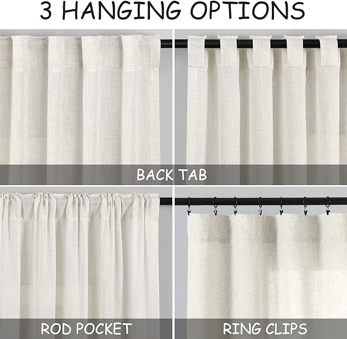 Cream Semi Sheer Linen Curtains 88 Inch Length - Image 2