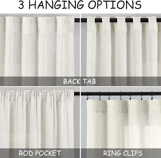 Linen Cream Curtains 118 Inch Extra Long - Image 2