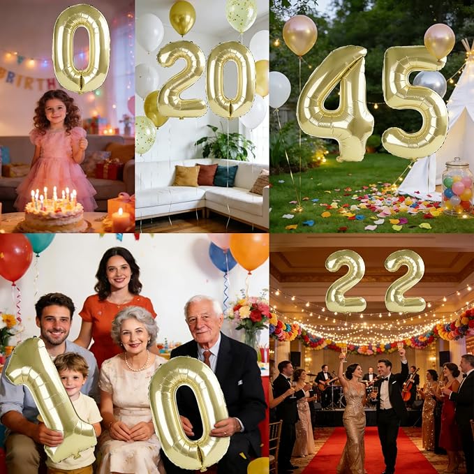 40 Inch Number 45 Balloons for 45th Birthday Party Decorations, 0-100 Champagne - Image 7