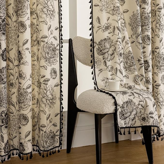F-CHU Bohemian Curtains for Bedroom 63 Inch Length French Country Floral Drapes - Image 3