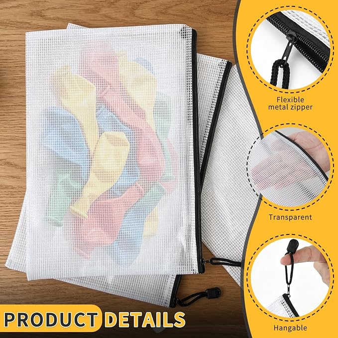 10 Packs Balloon Organizer Storage, Mesh Zipper Pouches, A4 13.39" × 9.45" - Image 2