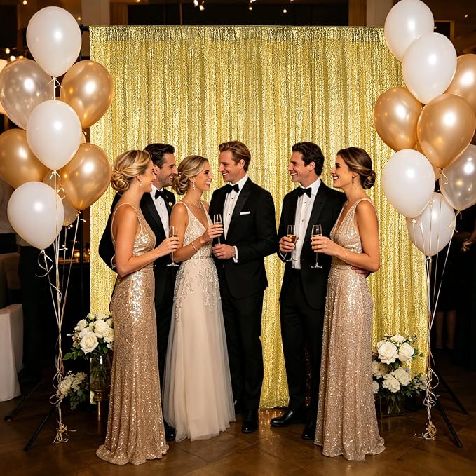 Hahuho Gold Sequin Backdrop Curtain, Party Decoration（4 Panels, 2FT x 8FT - Image 4