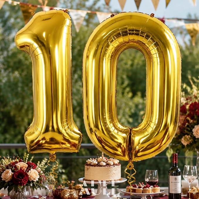 AULE 40 Inch Gold 0 Balloon Number Foil 0-9 Birthday Big Numbers | Birthday - Image 2
