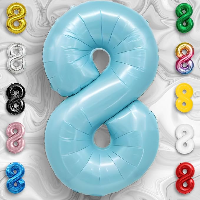 Candy Blue Number Balloon 8 Mylar Foil Balloons 32 inch - Image 6