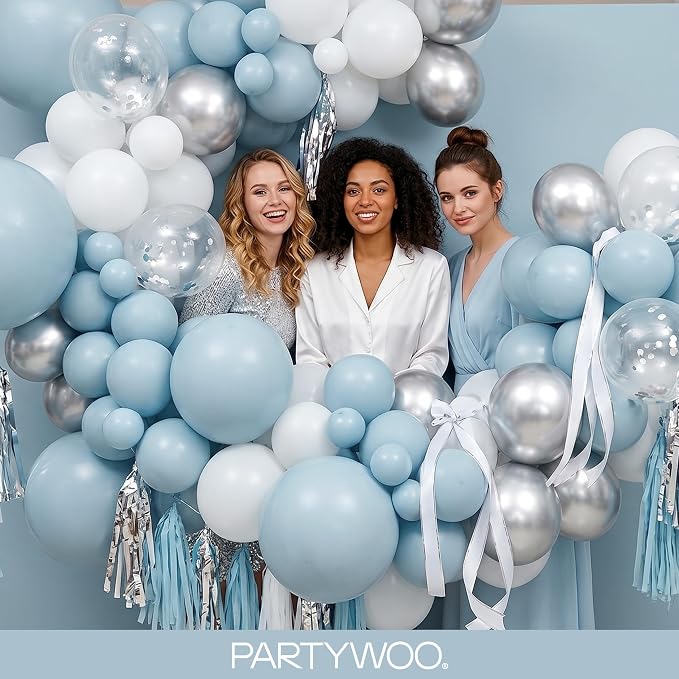 PartyWoo Dusty Blue Balloons 155pcs Light Blue Aqua Boho Color | 18 12 10 5 - Image 5