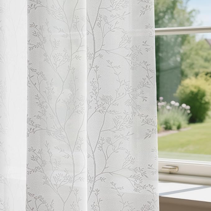 Anmao White Semi Sheer Light Filtering Curtains 90 Inches Long 2 Panels by Anmao