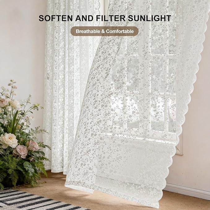 Anmao Vintage Lace Sheer Curtains 54 Inches Long - Image 2