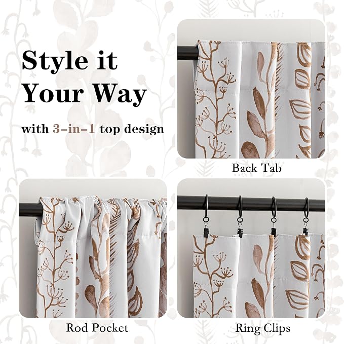 Blackout Curtains 95 Inches Long Leaves Patterned Farmhouse Thermal Insulated - Image 3
