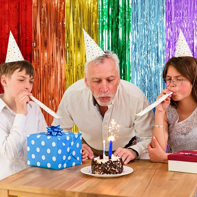 10 Pack Rainbow Party Backdrop Streamers Decorations Colorful Foil Fringe - Image 4