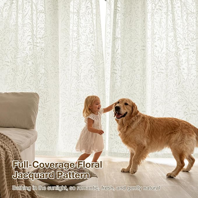 Anmao Cream Semi Sheer Light Filtering Curtains 54 Inches Long 2 Panels - Image 5