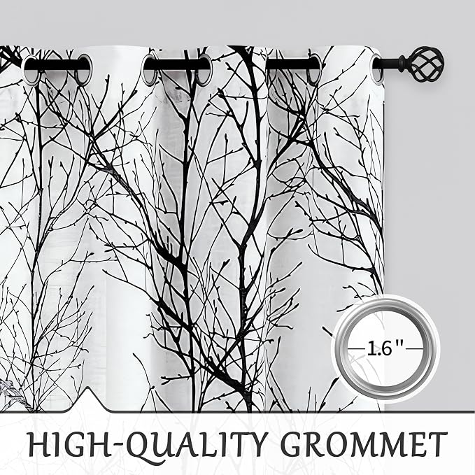FMFUNCTEX Linen Black White Semi Sheer Print Curtains 72 Inch Long 2 Panels | - Image 6