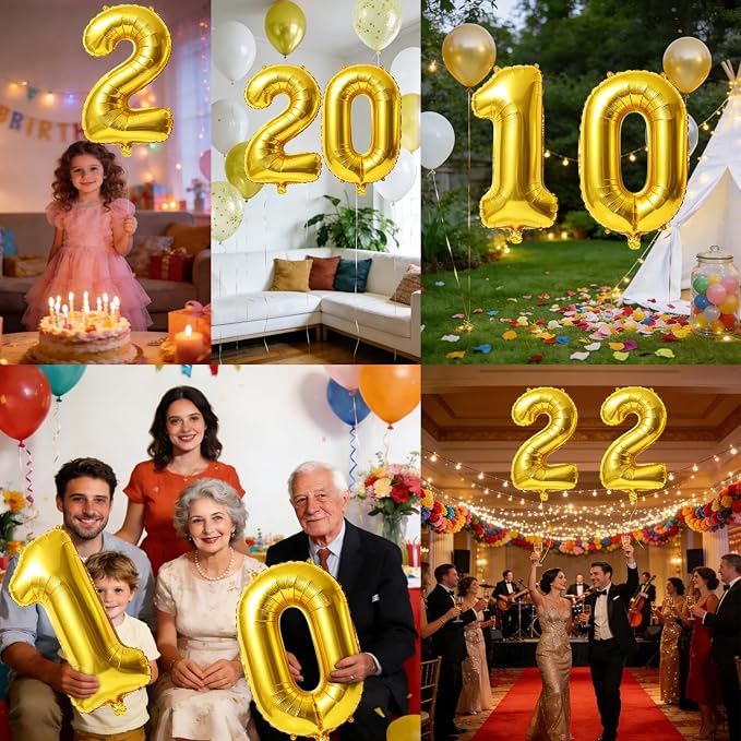 40 Inch Number 2 Balloons for 2nd Birthday Party Decorations, 0-100 Gold Large - Image 7