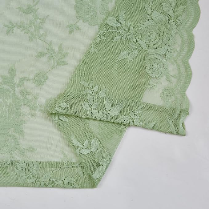 SEEKRIGHT Sage Green Lace Cafe Curtains 36 Inch Length Rod Pocket Privacy Sheer - Image 6