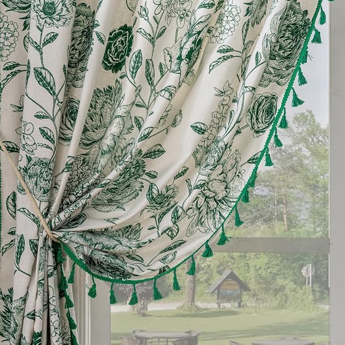 F-CHU Bohemian Curtains for Bedroom 63 Inch Length French Country Floral Drapes by F-CHU