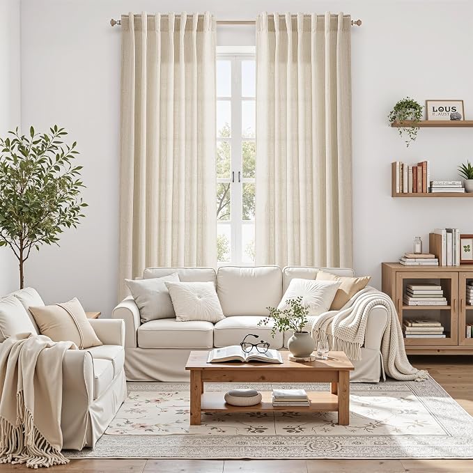 108 Inch Long Curtains for Living Room Cream Beige Linen Modern Farmhouse Decor - Image 6