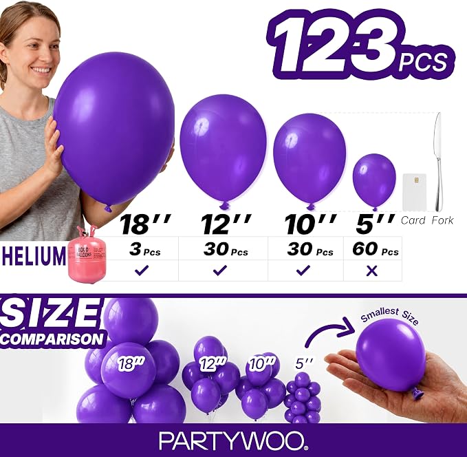 PartyWoo Dark Purple Balloons 123pcs Royal Purple Color 18 12 10 5 Inch | 18 12 - Image 7