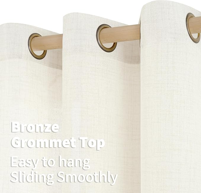 YoungsTex Ivory Linen Kitchen Curtains 40 Inch Length 2 Panels | Short Semi - Image 6