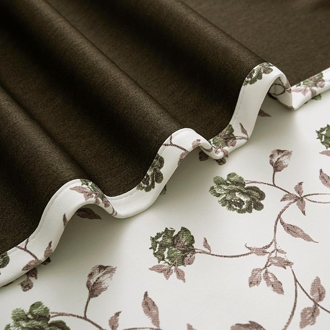 Beauoop Floral 100% Blackout Curtains Bedroom Green Brown 52x72 2 Panels | Rose - Image 6