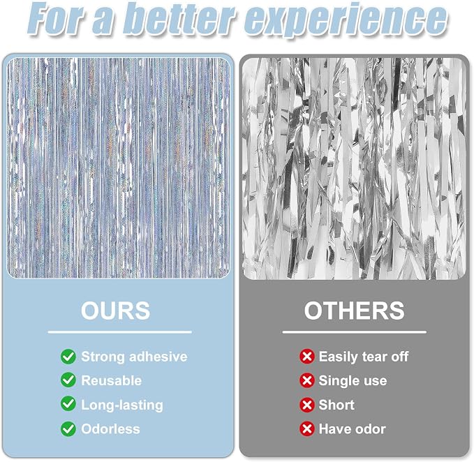 5 Pack 3.3 x 9.9 ft Holographic Silver Tinsel Streamers Party Decorations | - Image 3