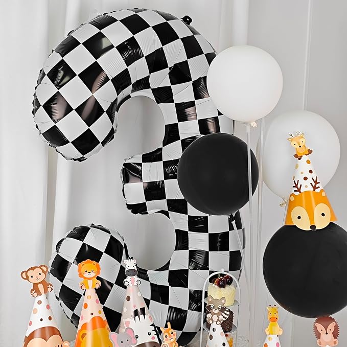 40In Black White Checkered Number 0 Balloon Race Car Digital Foil 0 Balloon | - Image 6