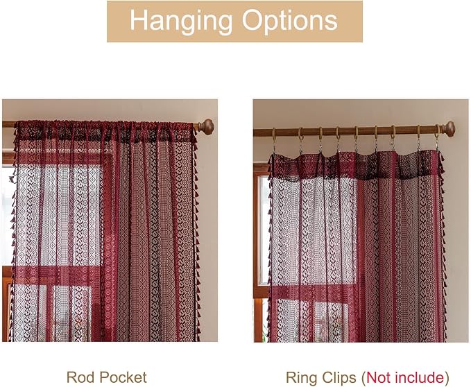 Sutuo Home Burgundy Boho Lace Curtains 96 inches long - Image 6