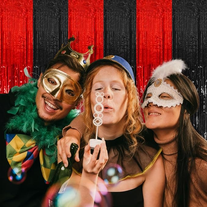 10 Pack Black and Red Party Backdrop Streamers Decorations Foil Fringe Curtains - Image 4