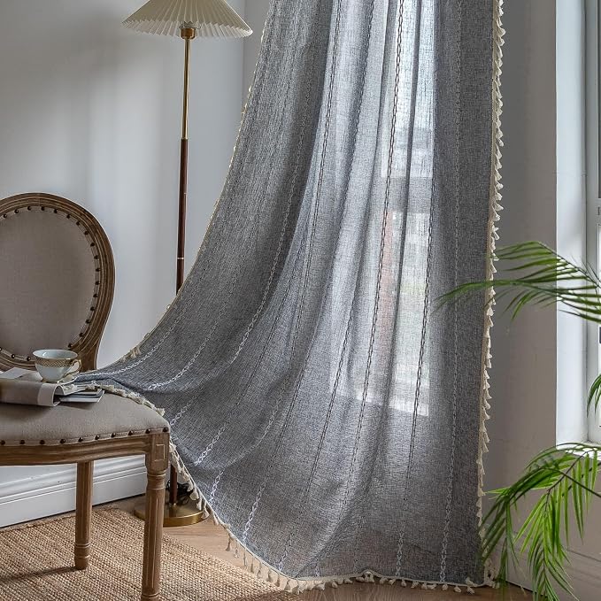 Sutuo Home Boho Curtains for Bedroom Dining Room Kitchen, Semi Blackout Linen by SutuoHome
