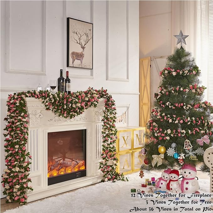 Artificial Flower Garland 8pcs 8.2ft Rose Vine Decor, Champagne Flower | - Image 4
