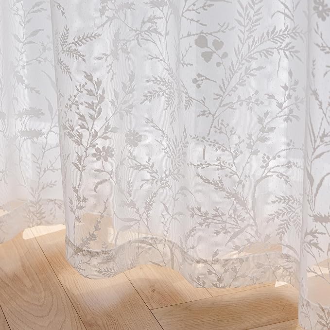 Anmao Vintage Lace Kitchen Curtains 18 Inches Long 2 Panels, Romantic Semi - Image 7