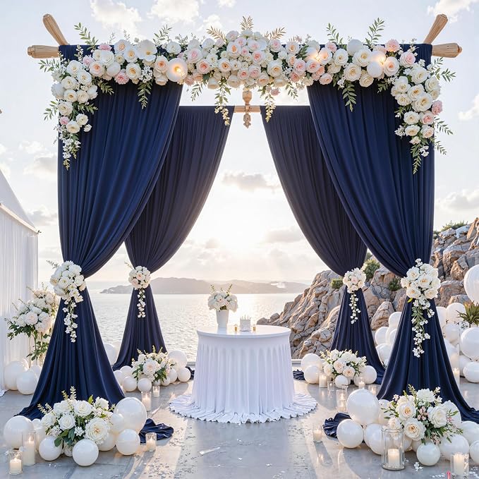 10 ft x 10 ft Wrinkle Free Navy Blue Backdrop Curtains Panels, 2 Panels 5ft x by Outpain