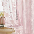 72 Inch Pastel Pink Lace Curtains 2 Panels Rod Pocket Big Flower Embroidery by SEEKRIGHTHomeDecor