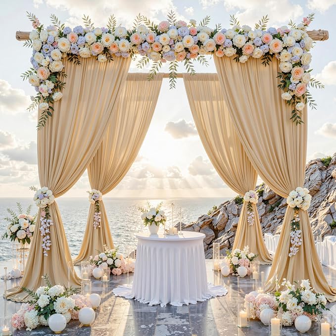 30 ft x 8 ft Thick Champagne Backdrop Curtain - Image 2