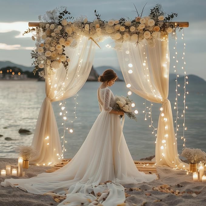 Tulle Backdrop Curtains with Lights Sheer Champagne Curtain Backdrop 30x8ft | - Image 8