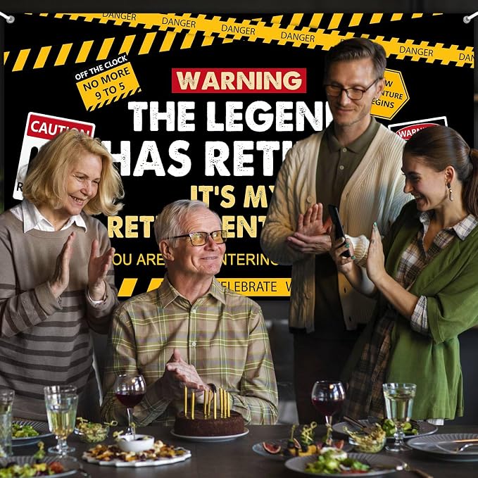 Happy Retirement Banner Caution Logos Retirement Party Decorations Funny Legend - Image 5