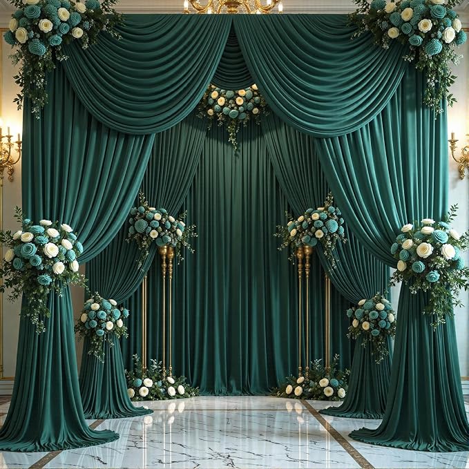 6 Panels Hunter Green Backdrop Curtains - Image 2