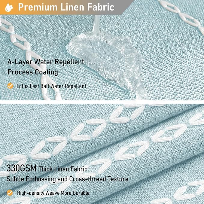 54x78 Boho Farmhouse Linen Heavy Duty Shower Curtain Set, Fog Blue | Narrow - Image 4