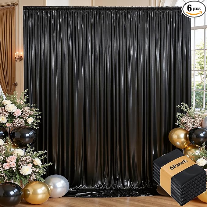30ftx10ft Shimmer Black Sequin Backdrop Curtain by LeegleriTableSkirt