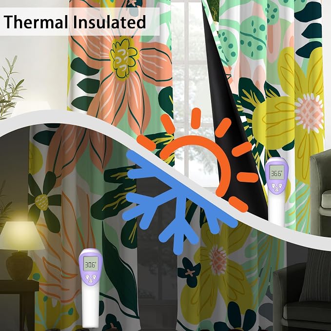 Tyrot Boho Floral 100% Blackout Curtains fo Bedroom 84 inch Long 2 Panels - Image 4