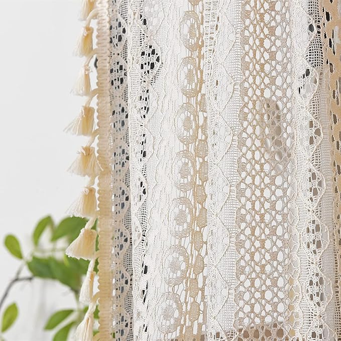 Sutuo Home Boho Sheer Curtain Valance Tier Crochet Lace - Image 3